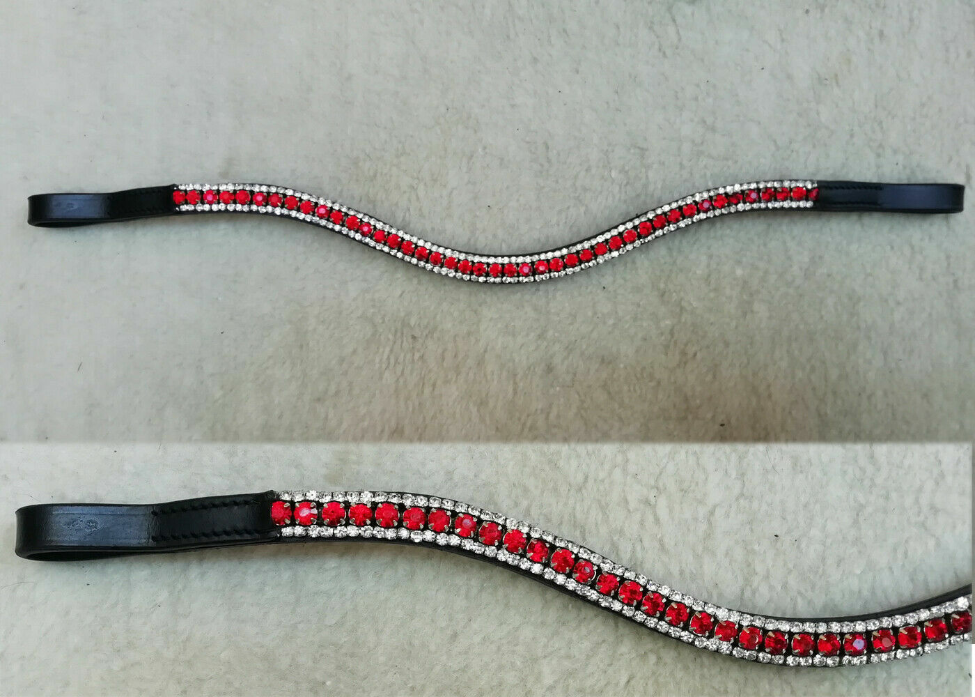 AdamsTack Browband Crystal 3 Rows Horse Brow band (Clear + RED + Clear