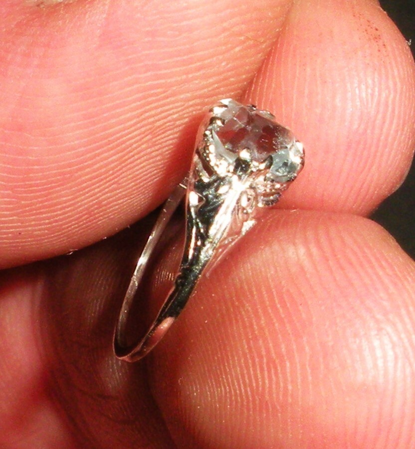 ANTIQUE 14K WHITE GOLD AQUAMARINE FILIGREE ENGAGEMENT… Gem