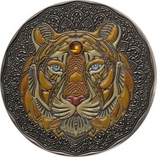 Moneda de plata Ghana Tiger Big Cat 2020 mandala alto relieve Swarovski piedra preciosa rara