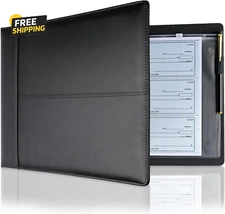 Professional 7 Ring Business Checkbook Binder Premium PU Leather Organizer for 3