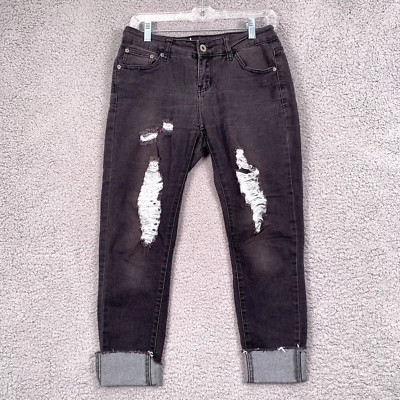 ELE.MENT Womens Size 5 Black Distressed Jeans Dark Wash Cuffed Stretch Denim