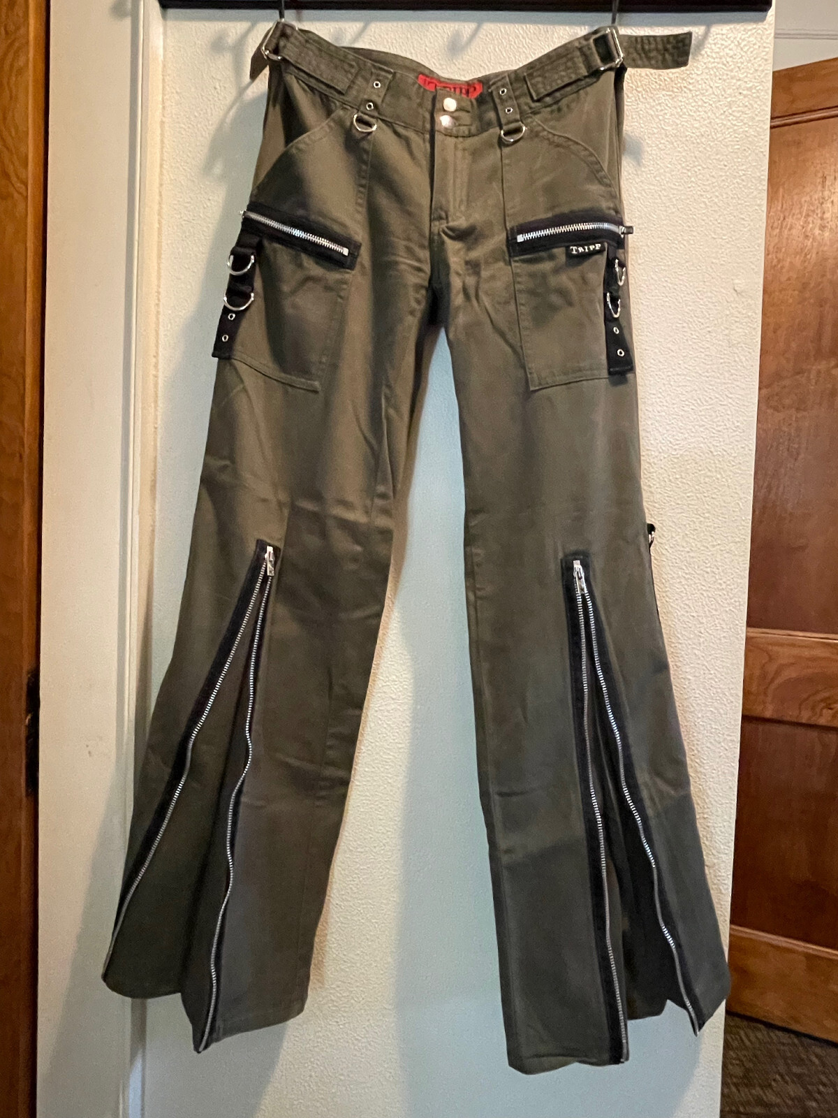 RARE Vintage Y2K NWOT Tripp NYC bondage pants 5 wide leg army olive green HTF 27 image 4