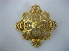 VINTAGE SIGNED MIRIAM HASKELL GOLD TONE FILIGREE FLOWER VINE BROOCH