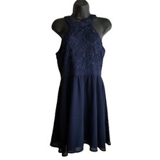 Lulus Lace Halter Dress Medium Navy Blue A Line Crochet Party Feminine