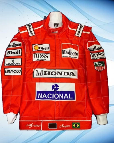 "New Ayrton Senna Embroidered Go Karting Cordura Bomber Jacket with Patches"