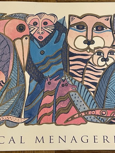 1993 Laurel Burch Poster, Amazonia, Birds, Cats, Snake, Blue/Pink, 36”x12” - Picture 4 of 11