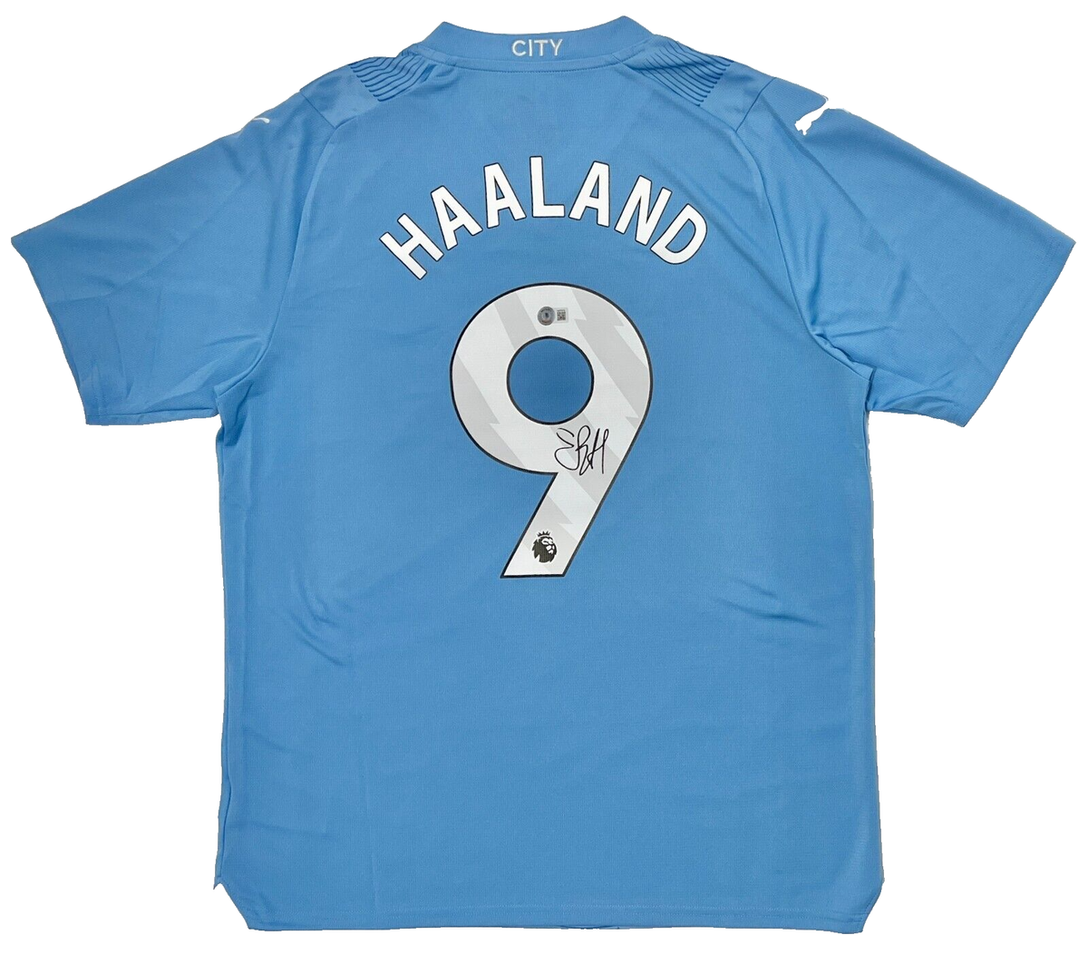NEW 23/24 Erling Haaland Signed Manchester City Blue Jersey BAS