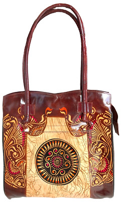 Shantiniketan Genuine Leather Tote Purse with Design | eBay