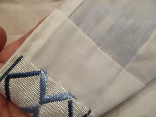 Set of 2 Curtain Panels White Blue Geometric Diamond Ribbon Trim Edge 43x84 ea - Picture 8 of 16