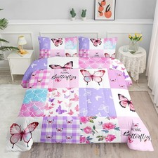 Kids Comforter Set Mermaid Scale Butterfly Printed Pattern Bedding Set with 1...