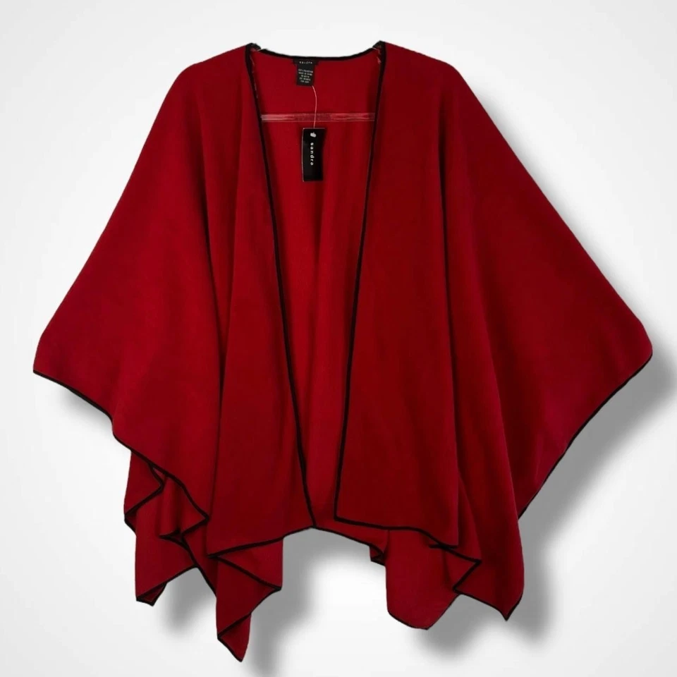 Poncho Sandra Mujer Talla Única Rojo Borde en Contraste Asimétrico Ruana Chal Envoltura Foto 3 de 4