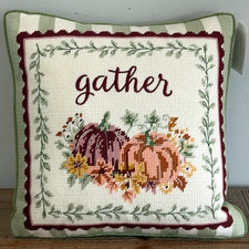 Fall Harvest Pumpkins GATHER Thanksgiving Needlepoint Pillow Martha Stewart NWT