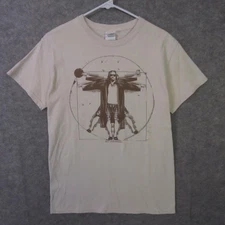 Big Lebowski Shirt Mens Small Beige Gildan Vitruvian Dude Bowling Tee Graphic