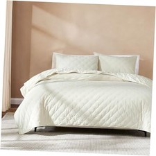 - Quilt Set, 3-Piece Cozy Velvet Bedding with Matching Full/Queen Haven Cream