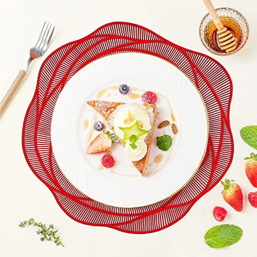 Juego de 6 manteles individuales de vinilo prensado con flores de rosa de Navidad 6 piezas rojo Foto 4 de 4