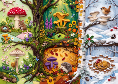1000 Piece Jigsaw Puzzle for Adults   Enchanted Four Seasons Forest | Whimsical 