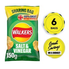 Walkers Crisps Salt And Vinegar Lunch Sharing Snacks 6 Bags x 150g