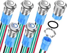 12mm Latching Push Button Switch 12V Blue LED Waterproof ON Off Color: Silver