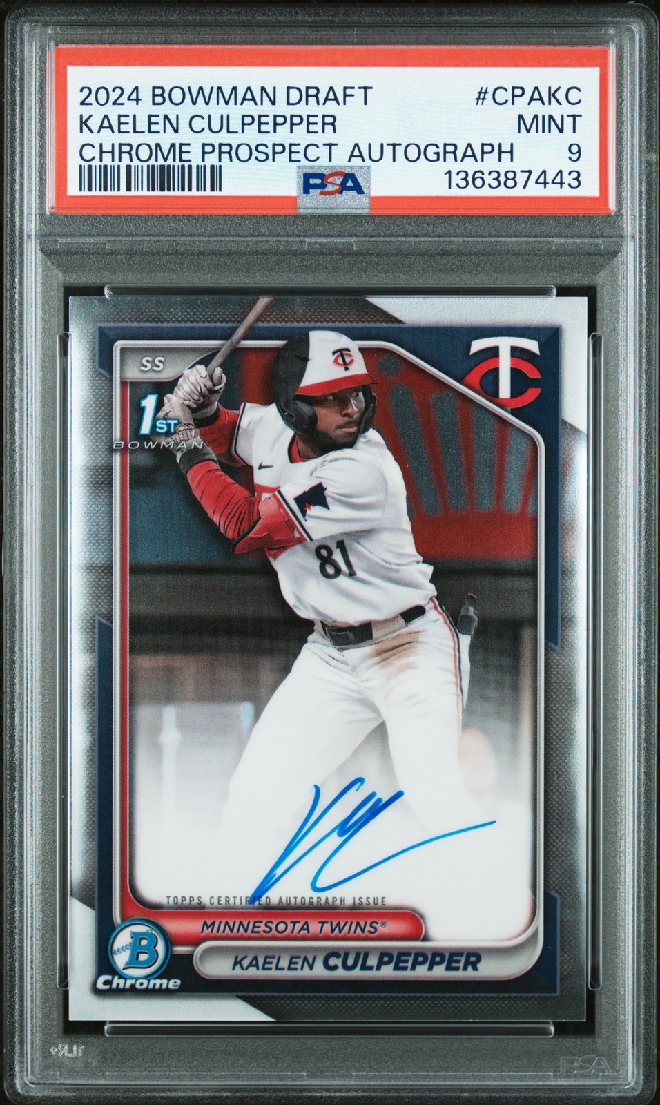 2024 BOWMAN DRAFT CHROME PROSPECT AUTOS #CPAKC KAELEN CULPEPPER PSA 9