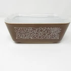 Vintage 1970s Pyrex Woodland Brown Flower 502 B Refrigerator Dish 750ml