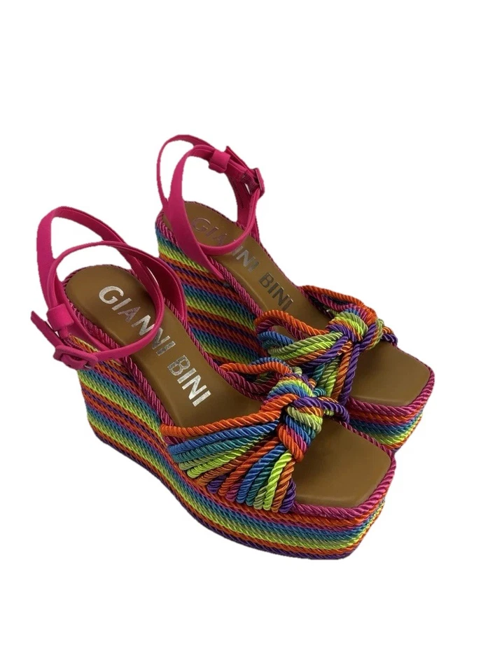Cuñas de plataforma Gianni Bini coloridas rayas arco iris para mujer talla 8,5 M ¡Excelente! Foto 3 de 4