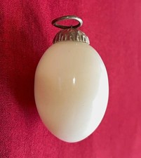 Lot of 2 White Glass Egg Shape Hanging Christmas Ornaments Baubles