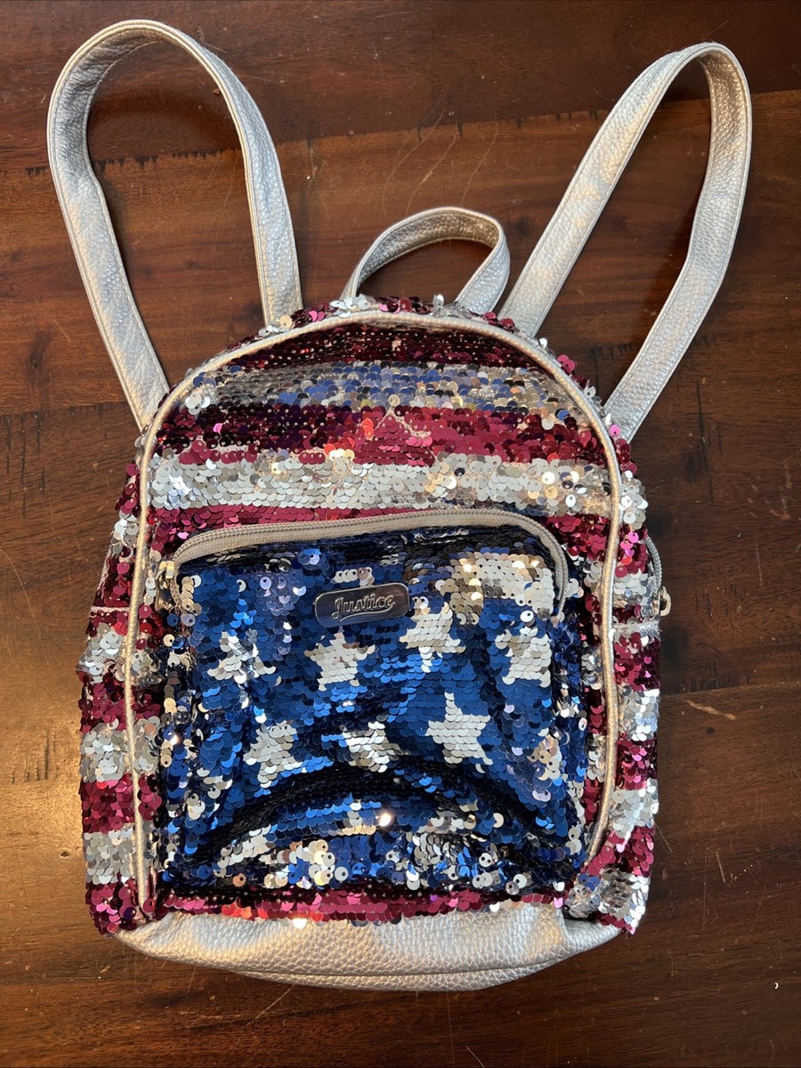 JUSTICE Girls American Flag Mini Backpack Flip Sequins School