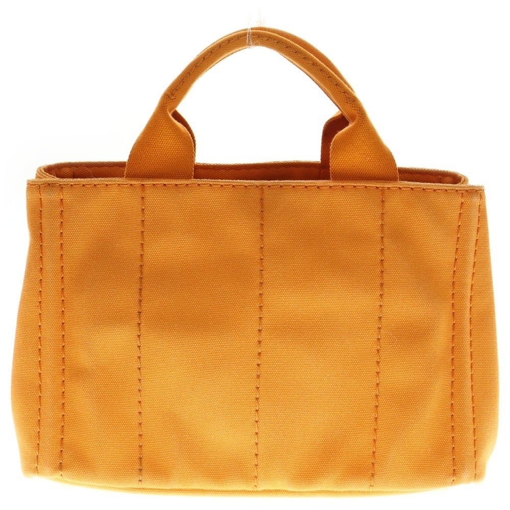 PRADA Canapa Mini Triangle Logo Plate Canvas 2WAY Hand Shoulder Tote Bag Gold Ha thumbnail 2