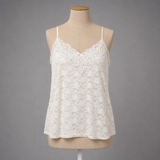 Floral Fairy Lace Sheer Racerback Cami Tank Size M White Layer Boho Cottagecore