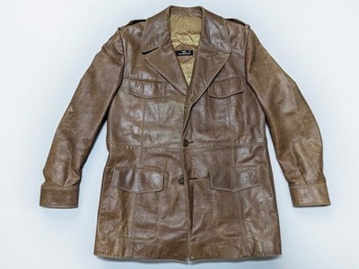 vintage CORTEFIEL leather 44 brown PATINA overcoat jacket NORFOLK blazer belted