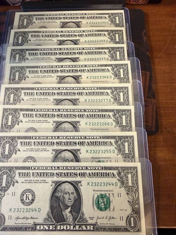 Unique Set Of $1 Trinary Notes. Lot Of (8) Score Some Trinarys Ending In Pairs￼