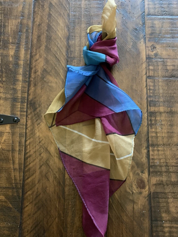 Винтажный шарф Vera шелк шифоновое шарф геометрический узор 21 «X 21» красное вино синий - Изображение 3 из 4