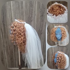 VTG White Pearl wedding tiara / Bridal Headdress With Veil /2 Taired/Length 28"