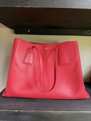 Giorgio Armani Le Sac Red Pebbled Tote Bag Buckle Closure