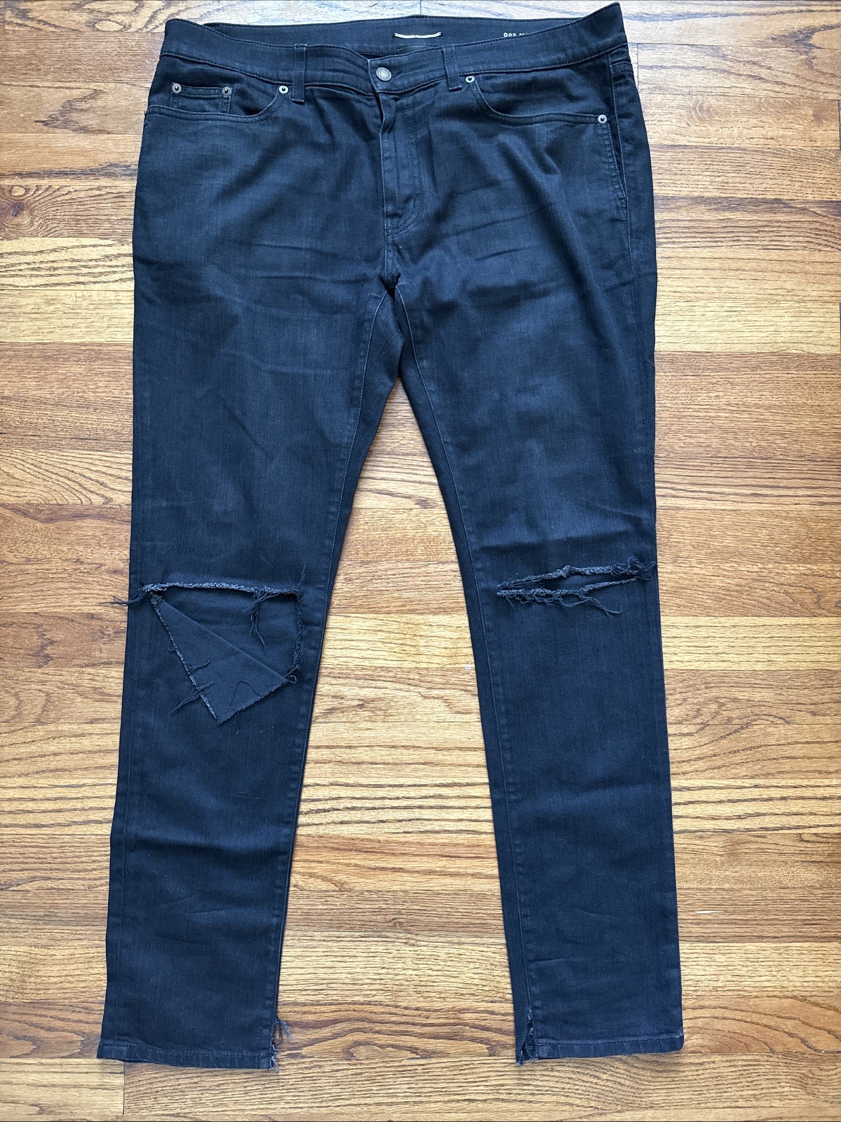 Jeans skinny Saint Laurent Paris D03 M SK LW Hedi neri ginocchia strappate taglia 36