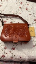 Patricia Nash Ilina flap 100 fullgrain tooled leather bag.