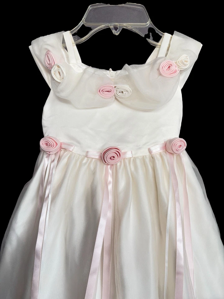 Girls~AMERICAN PRINCESS~Ivory Gown~Pink Rosettes~Flower Girl~Wedding~Size 3T~061 - Image 3 of 4