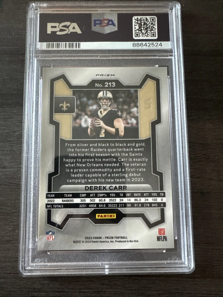 Prizm Derek Carr Green Shimmer 2023/5 Rare Raiders Saints PSA 10 POP 2 Foto 2 de 3