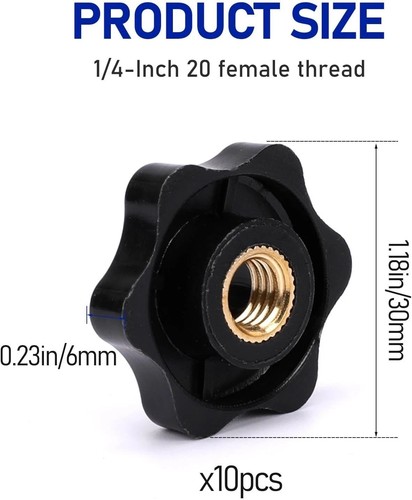 10 Pack 6 Star Knobs 1/4 Inch 20 Female Threaded Hexagon Head Thru Knob Clamping - Picture 5 of 7