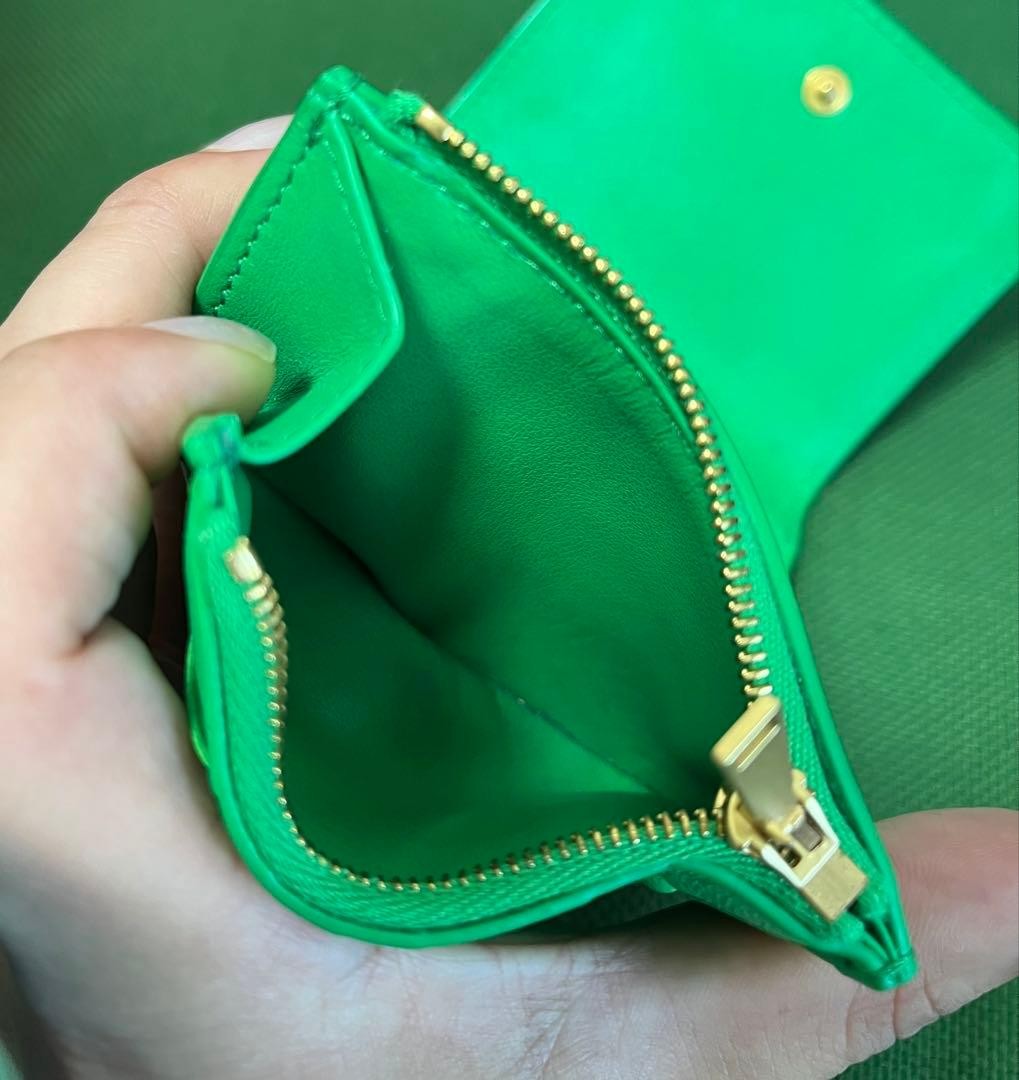 Bottega Veneta Green Leather Braid Tri-Fold Wallet Card Pocket Japan thumbnail 5