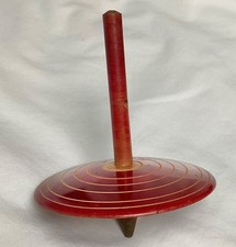 Vintage 4" Spinning Top Toy Handmade Carved Painted Solid Wood-Red