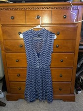 Gap Blue Zig Zag Geometric Print Sheer Mini Dress with Liner
