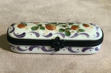 Floral Limoges France Porcelain Trinket Box Hand Painted needle container