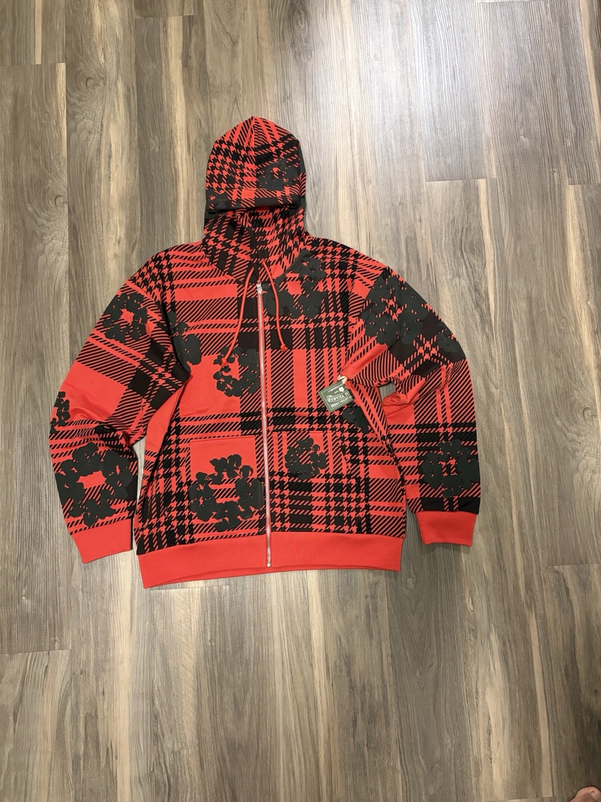 Denim Tears Cotton Wreath Plaid Zip Up Hoodie (Red/Black) *Brand New