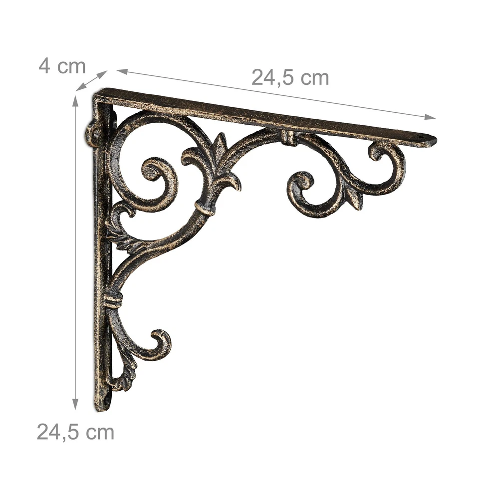 Équerre étagère Murale Lot de 2 Ancien Support en Fonte de Fer Ornements baro... - Photo 4/4