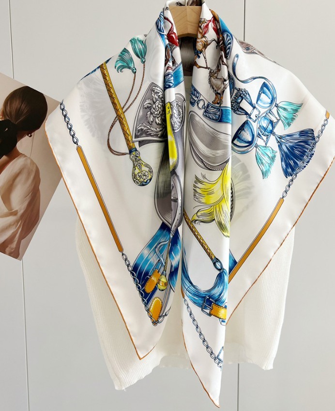 14 Momme Twill 100% Silk Mulberry Scarf many Horse Print Wrap Square Shawl 35''