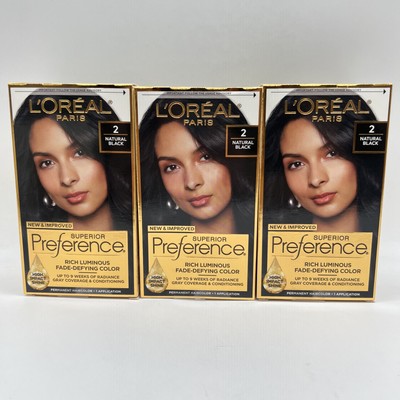 L'Oreal Paris Superior Preference Permanent Hair Color 2 Natural Black 3 Pack
