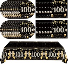 41Pcs 100th Birthday Decorations Black Gold 100 Year Old Party Supplies Set