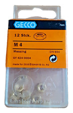 Sechskant Muttern 12 Stck. M4-Messing  DIN 934 Herst.-GECCO in Blister Verp.