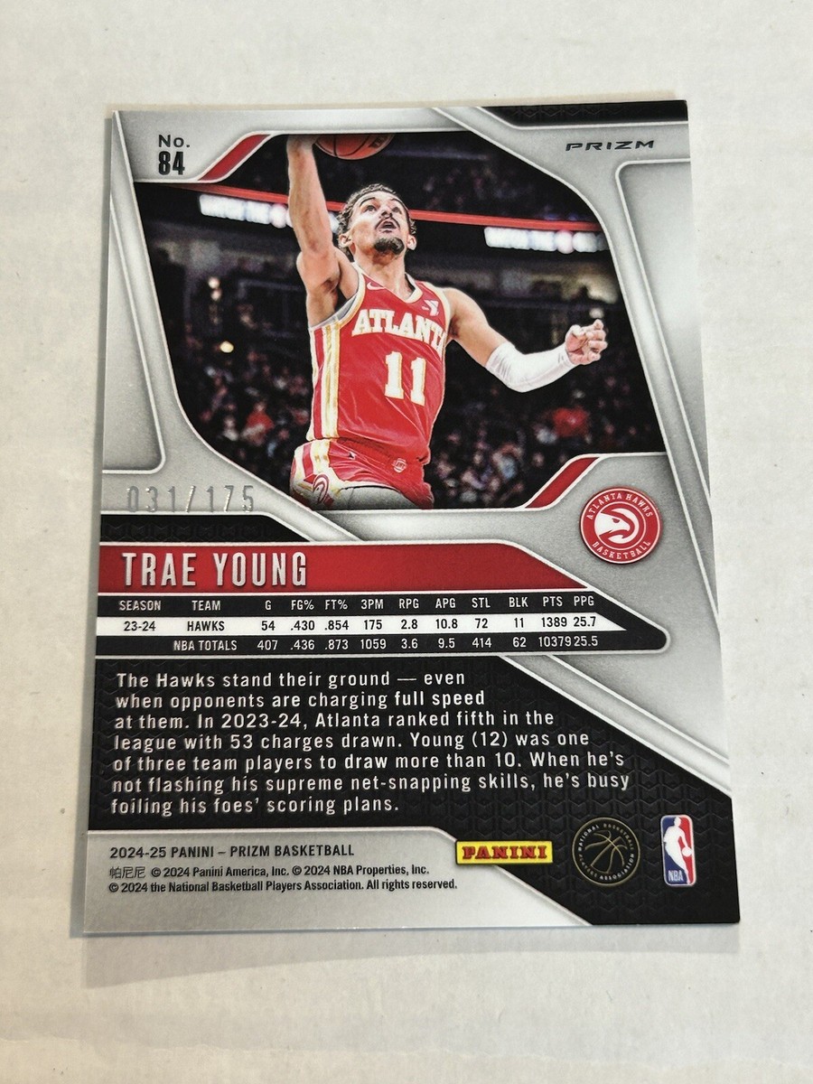 2024-25 PANINI PRIZM TRAE YOUNG 31/175 WHITE PRIZM HAWKS SP
